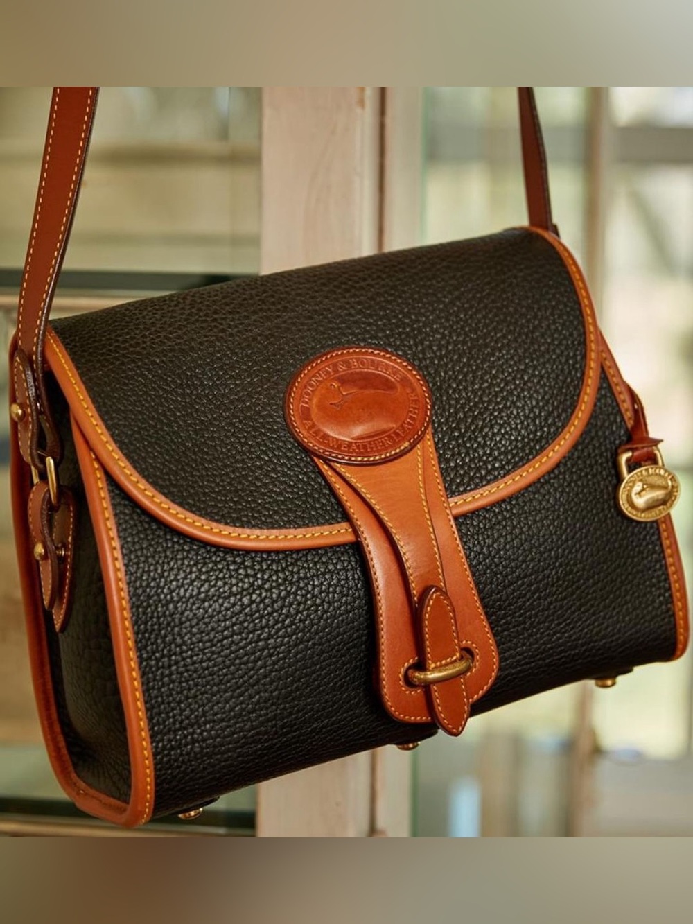 Dooney & Bourke Black and Brown Pebbled Leather Shoulder Bag